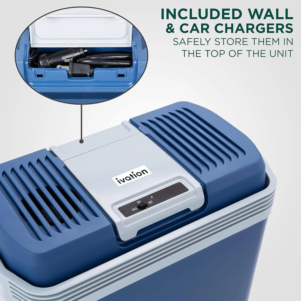 Electric Cooler & Warmer with Handle | 24 L Portable Thermoelectric Fridge for Vehicles & Trucks| 110V AC Home Power Cord & 12V Car Adapter for Camping