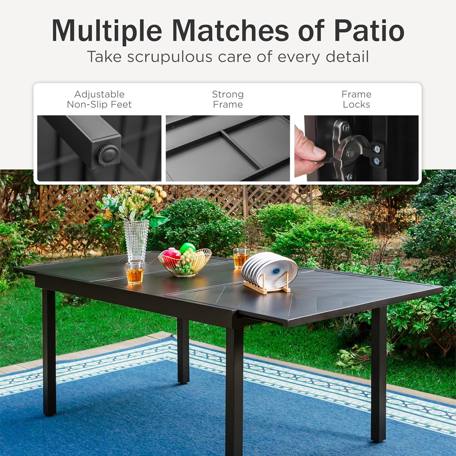 PHI VILLA 6-Piece Outdoor Dining Sets, All-Weather Patio Table and Chairs Set with Umbrella for 4, Heavy Duty Patio Round Table Set for Deck, 4 Extra Large Outdoor Swivel Chairs with Thick Cushions