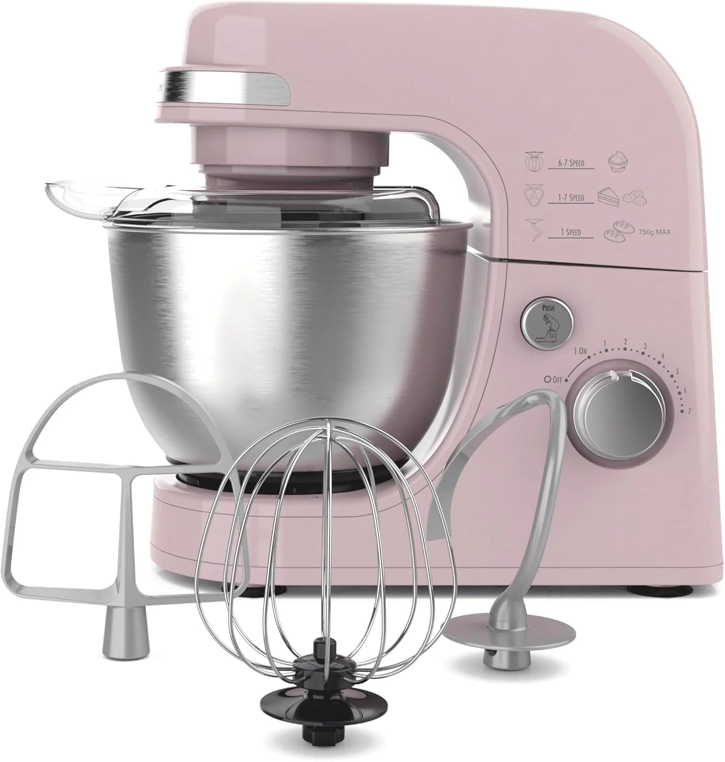 Hamilton Beach Electric Stand Mixer, 4 Quarts, Dough Hook, Flat Beater Attachments, Splash Guard 7 Speeds with Whisk, Black