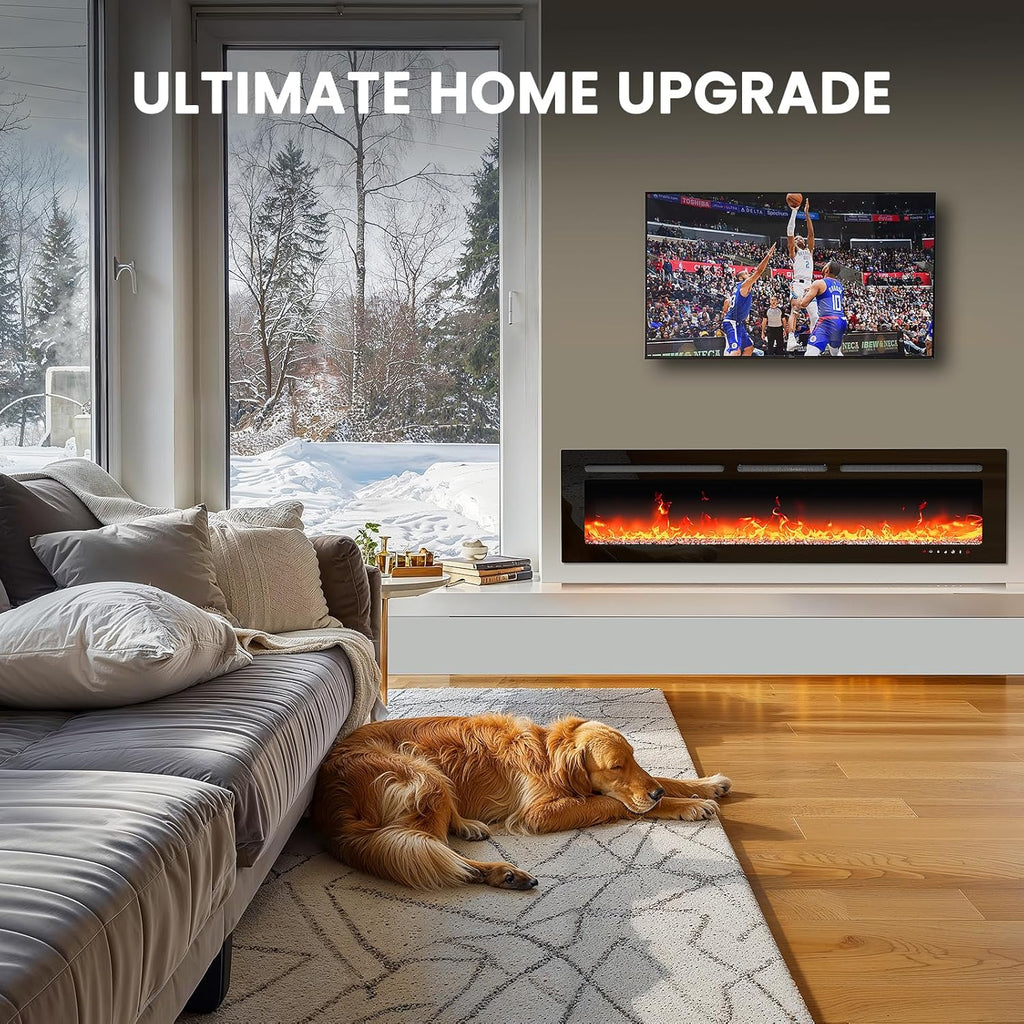 Silonn 50��Smart Electric Fireplace Heater with App & Remote Control, 5300 BTU Heat Output, Ultra-Slim Wall-Mounted or Recessed Electric Fireplace Inserts with Timer, 20 Flame Colors,WiFi Enabled