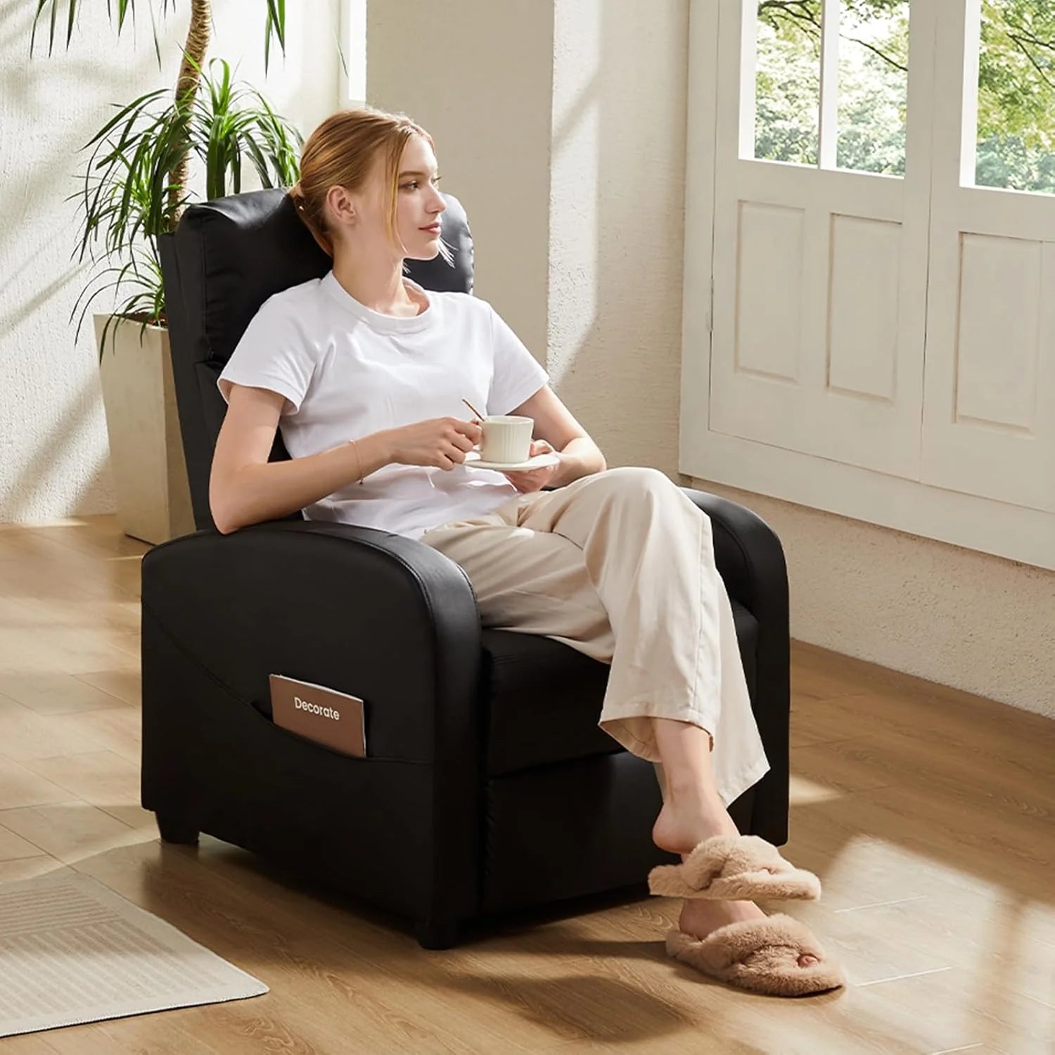Sweetcrispy Massage Recliner Chair for Adults, Adjustable Home Theater Seating with Lumbar Support for Living Room, Modern Fabric Reclining, Light Grey