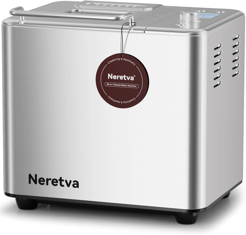 Neretva Bread Maker, 20-IN-1 2LB Bread Machine Dual Heater Bread Maker Machine Automatic with Nonstick Ceramic Pan, 15H Timer & 1H Keep Warm Set, Low Noise, Stainless Steel Breadmaker Recipe-Green