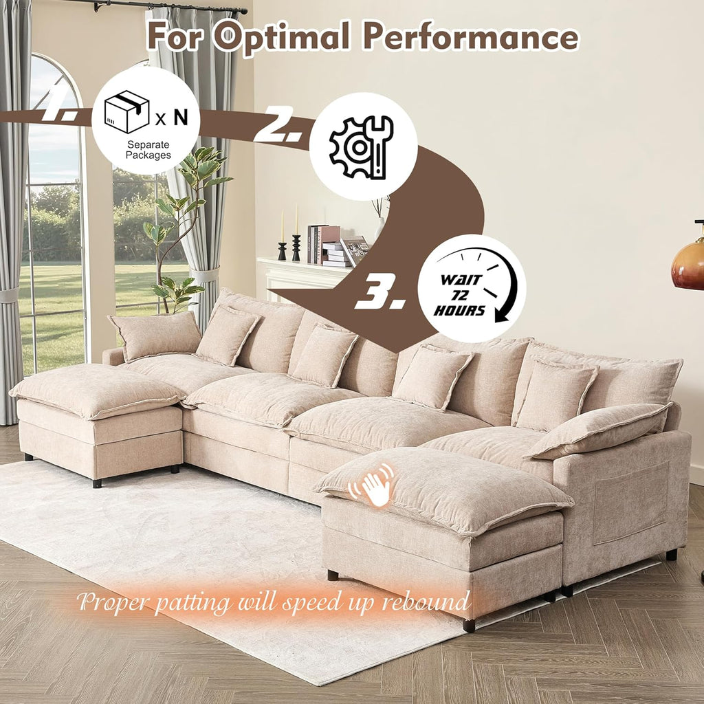 108 Inch U Shape Sofa Sectional Sofa Comfortable Cloud Sofa with Removable Footstool
