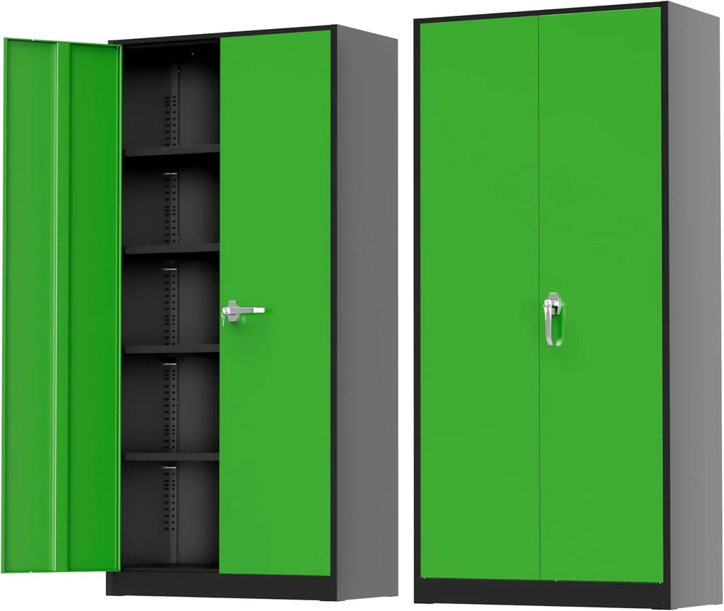 Greenvelly Metal Storage Cabinet, 72 Black Locking Metal Cabinet with 2 Doors and 4 Adjustable Shelves, Lockable Garage Storage Cabinets for Home Office, Garage, Kitchen, Living Room