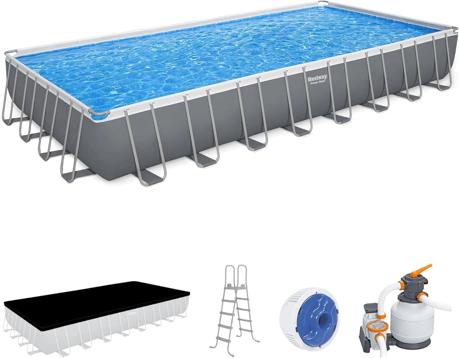 Power Steel 14' x 8'2 x 39.5 Oval Above Ground Pool Set | Includes 530gal Filter Pump, Ladder, ChemConnect Dispener