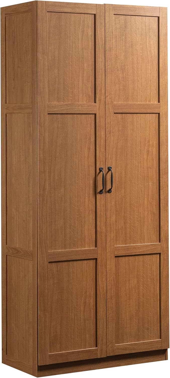 Sauder Storage Cabinet/ Pantry cabinets, 29.61  x D: 16.02  x H: 71.50, Cinnamon Cherry finish