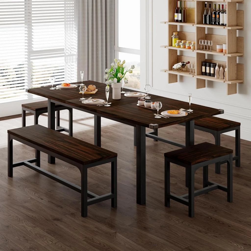 Feonase 5 Piece Dining Table Set for 4-8 People 63 Large Extendable Kitchen Table Set