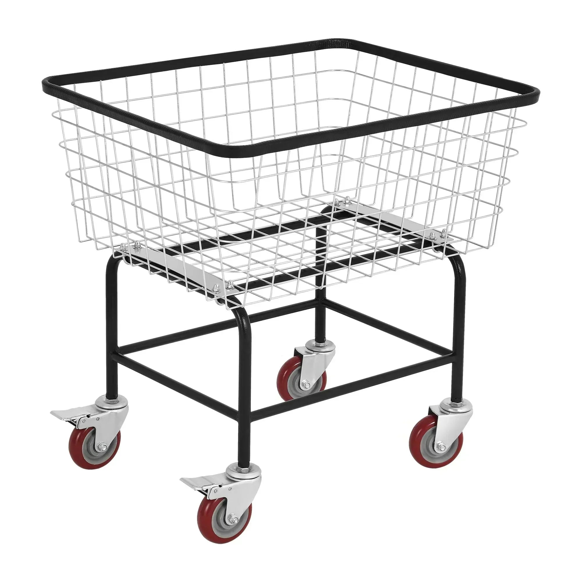 Wire Laundry Cart 4.5 Bushel Rolling Laundry Basket Metal Commercial Wire Laundry Basket Cart