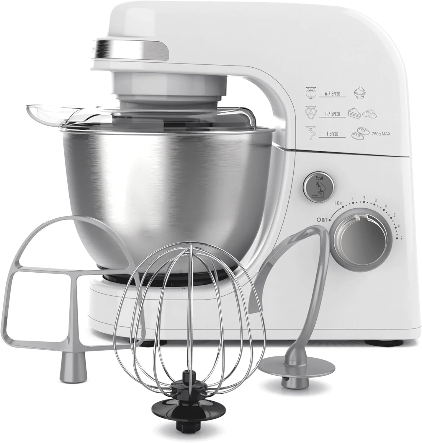 Hamilton Beach Electric Stand Mixer, 4 Quarts, Dough Hook, Flat Beater Attachments, Splash Guard 7 Speeds with Whisk, Black