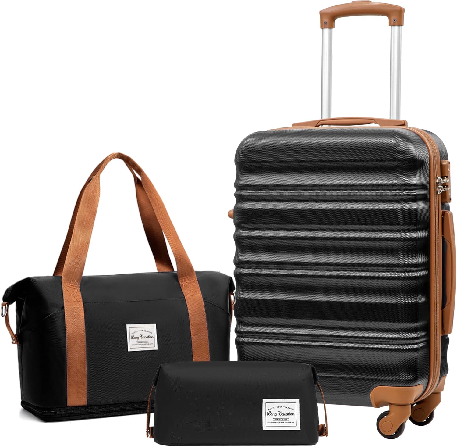 LONG VACATION 6 Piece Luggage Set Carry on Suitcase with ABS+PC hardshell Spinner Wheels