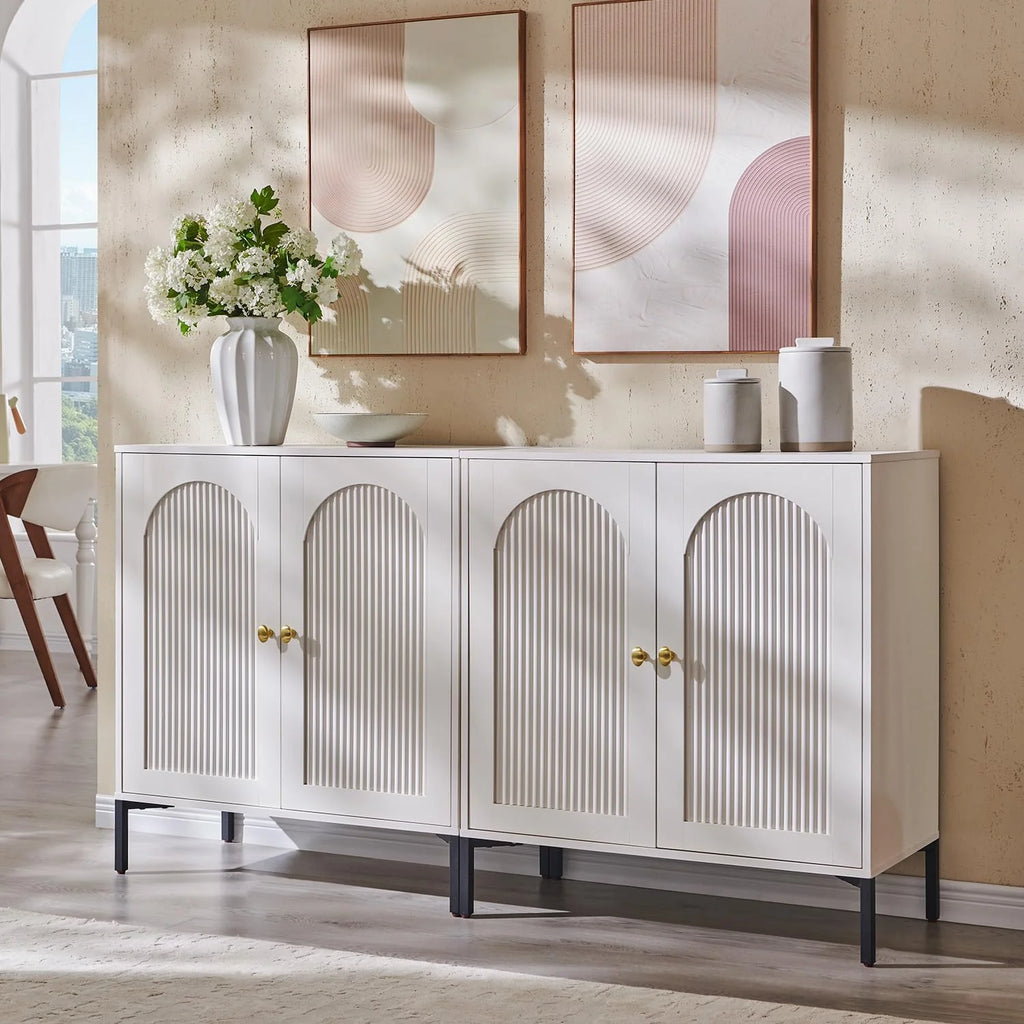 IFGET Modern Buffet Cabinet with Storage 92.63 W Fluted Arched Sideboard Cabinet