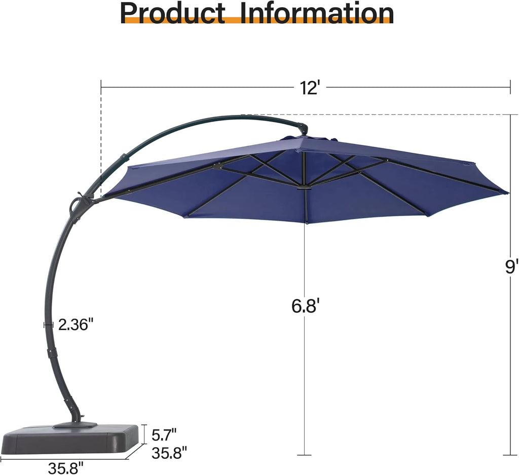 LAUSAINT HOME Outdoor Patio Umbrella with Base included, 11 FT Deluxe Curvy Cantilever Umbrella Heavy Duty Offset Hanging Umbrella with 360° Rotation for Market, Pool, Garden, Backyard, Deck (Beige)