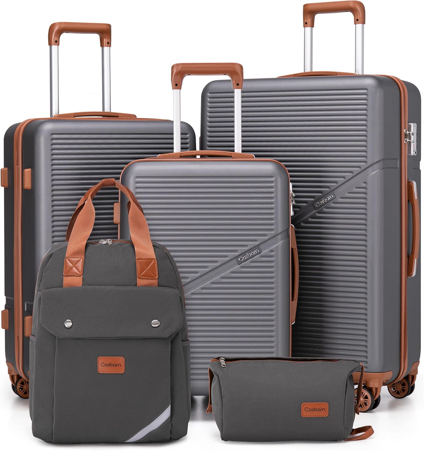 5-Piece Luggage Set with Spinner Wheels, Hard-Shell ABS Luggage Set with Tsa Lock, Lightweight Hard-Shell Waterproof Travel Case, Unisex, Gray