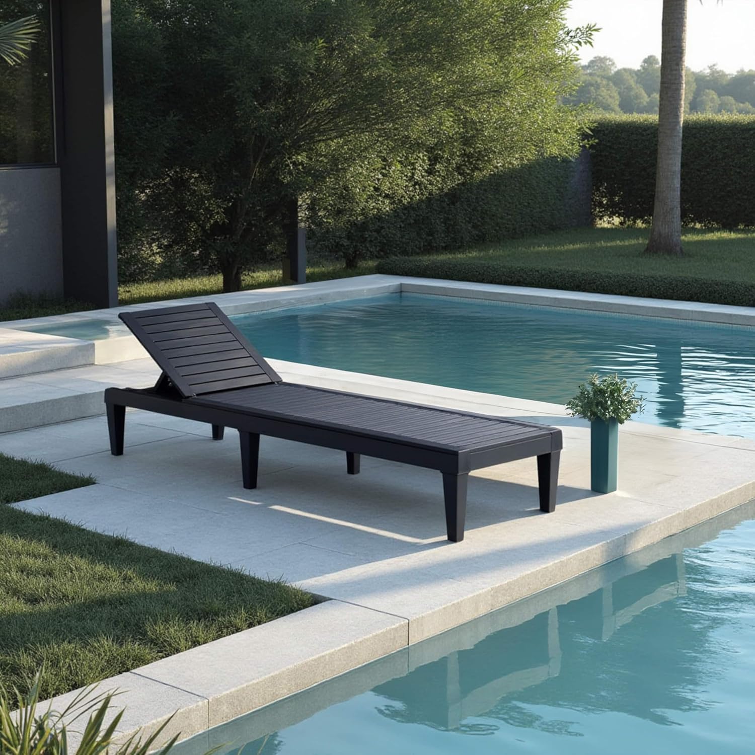 Patio Chairs - Black Chaise Lounge Chair Outdoor 5-Position Adjustable Sun Tanning Chair Waterproof Pool Lounge Chairs Set of 2 Reclining Lawn Chair, Lightweight Outdoor Lounge Chairs