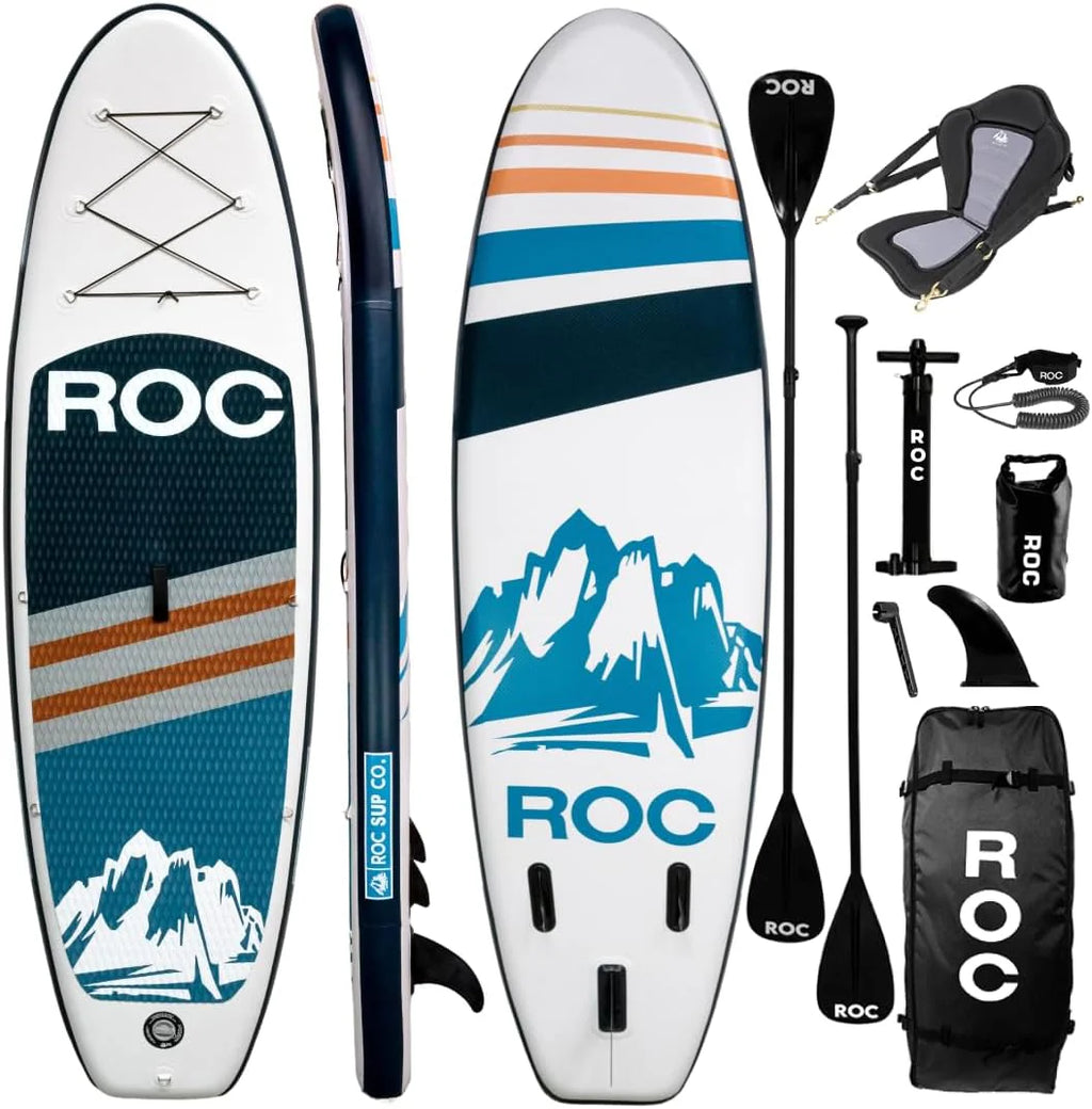 Roc Inflatable Stand Up Paddle Board with Premium SUP Paddle Board Accessories, Wide Stable Design