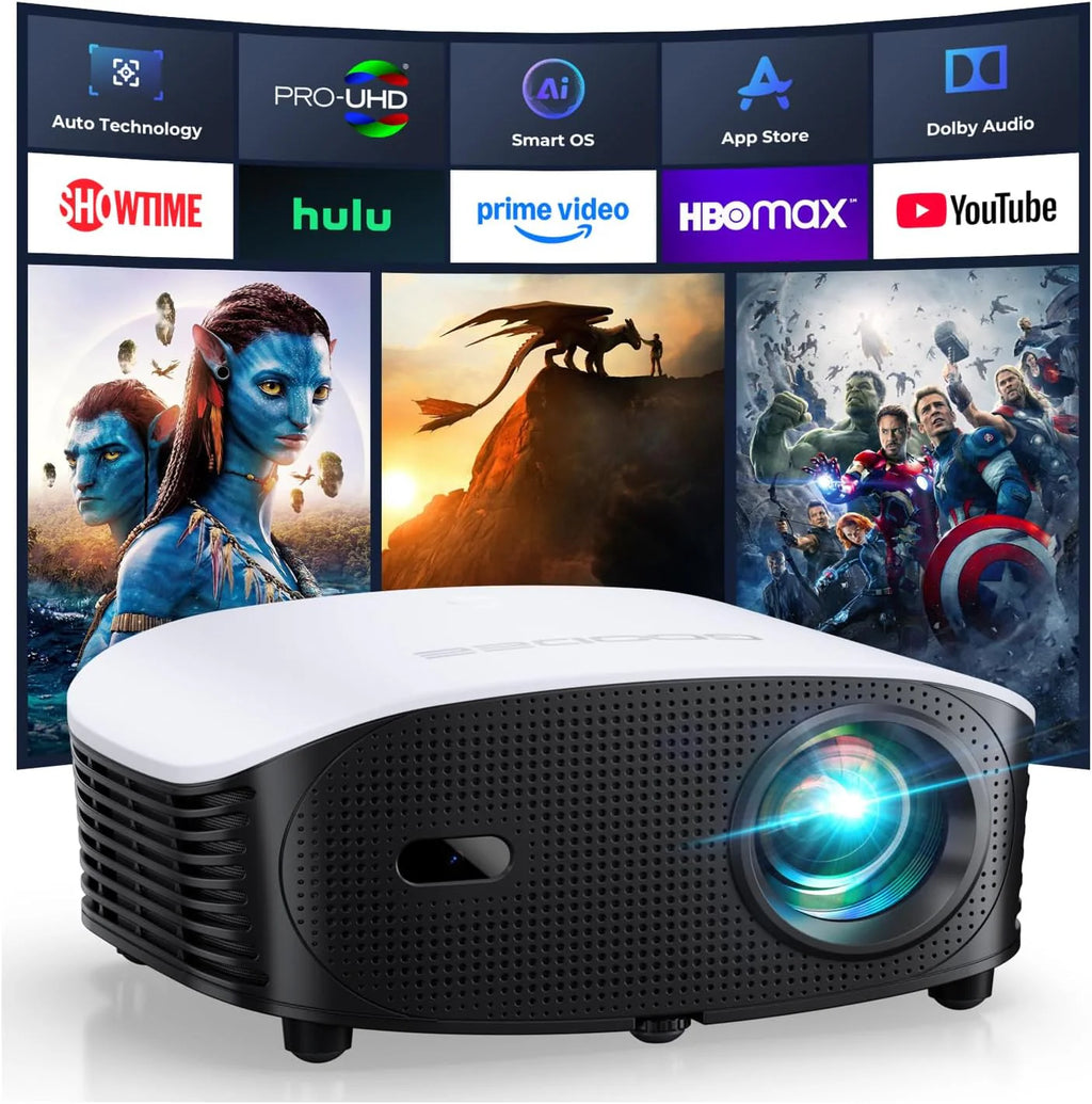 GooDee Smart Mini Projector with WiFi and Bluetooth - 1200 ANSI 4K Support