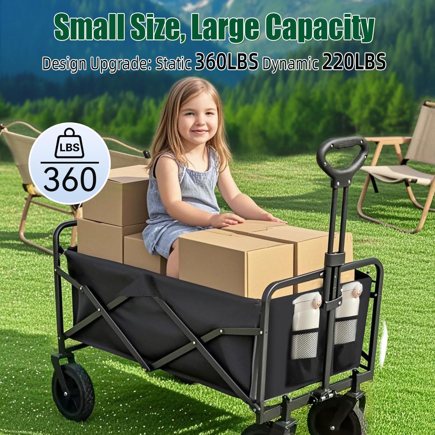 Foldable 4-wheel cart foldable 37 inches long 480 lb capacity heavy-duty beach cart