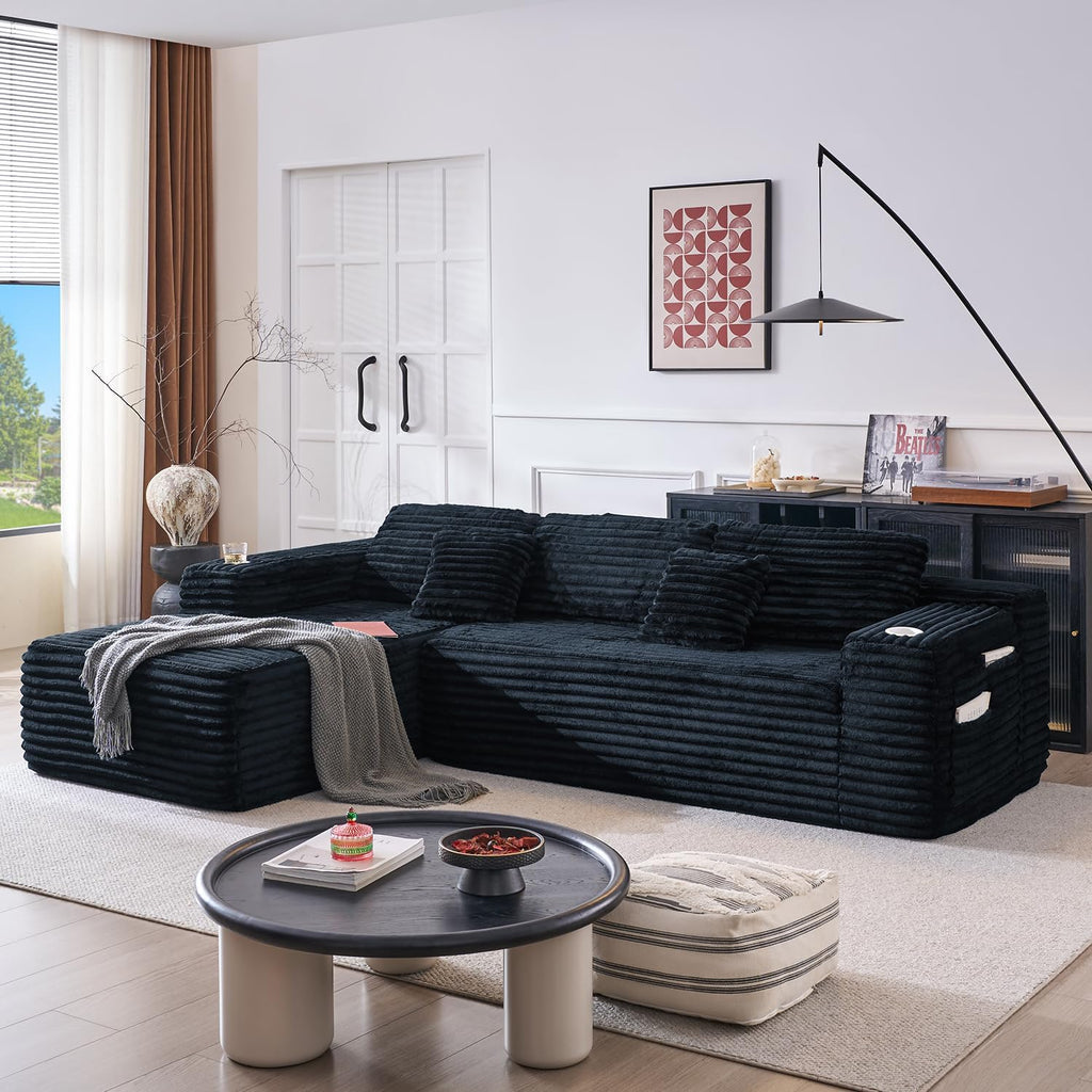 Cloud Sectional Couch with L-Shape Chaise, Modern Modular Sofa with Deep Seat, Built-in Cup Holder & Storage Pocket for Living Room Bedroom, No Assembly Required (Dark Gray, Left Sitting Chaise)