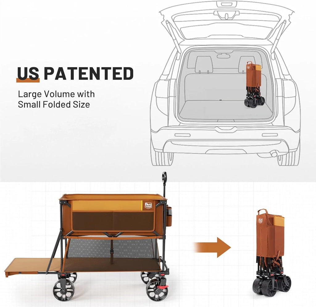 400L Large Capacity Folding Double Decker Cart with Brakes, 54 Inch Extra Long Extended Cart, 450 Pounds Heavy Duty Folding Cart