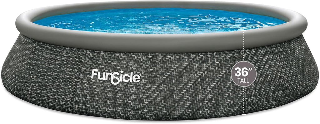 Funsicle 12 Foot by 36 Inch Quickset Round Inflatable Ring Top Outdoor Above Ground Swimming Pool Set with Pump and Cartridge Filter, Dark Herringbone