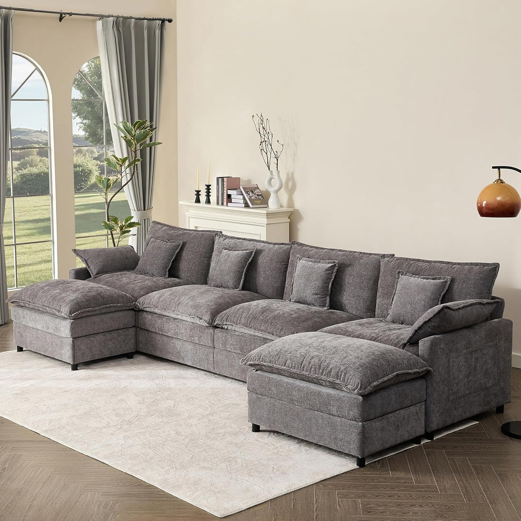 108 Inch U Shape Sofa Sectional Sofa Comfortable Cloud Sofa with Removable Footstool