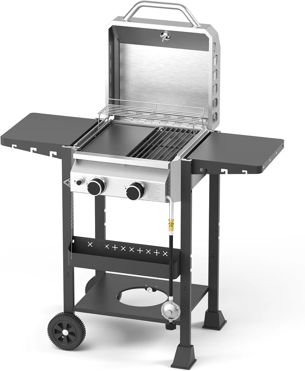 Propane Gas Grill 2 Burner Grill with Cast Iron Skillet and Grate Combo
