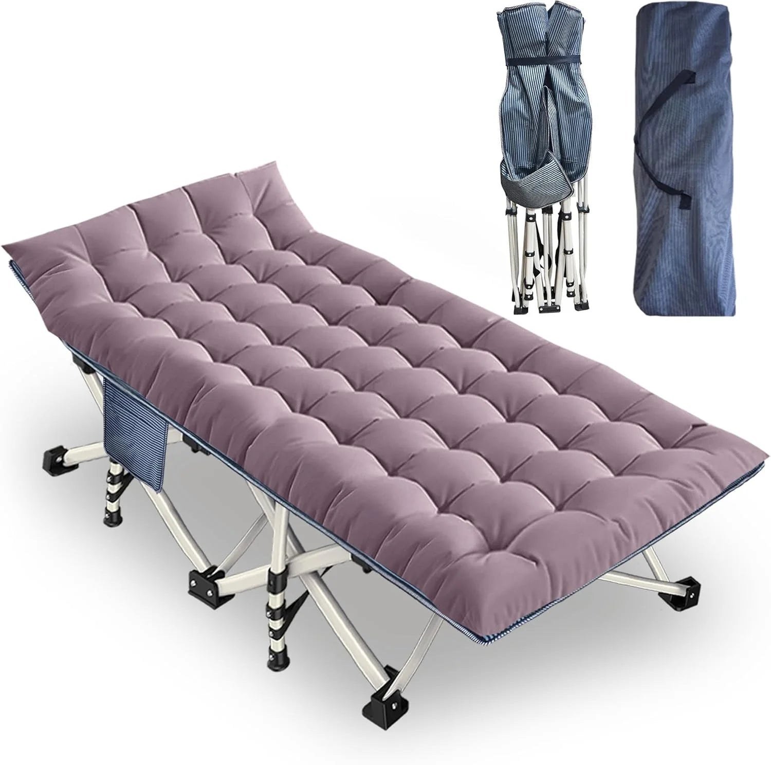 2-pack camping cots with mattresses, comfortable sleeping beds, adult camping cots, 2-person folding beds, heavy-duty sleeping beds