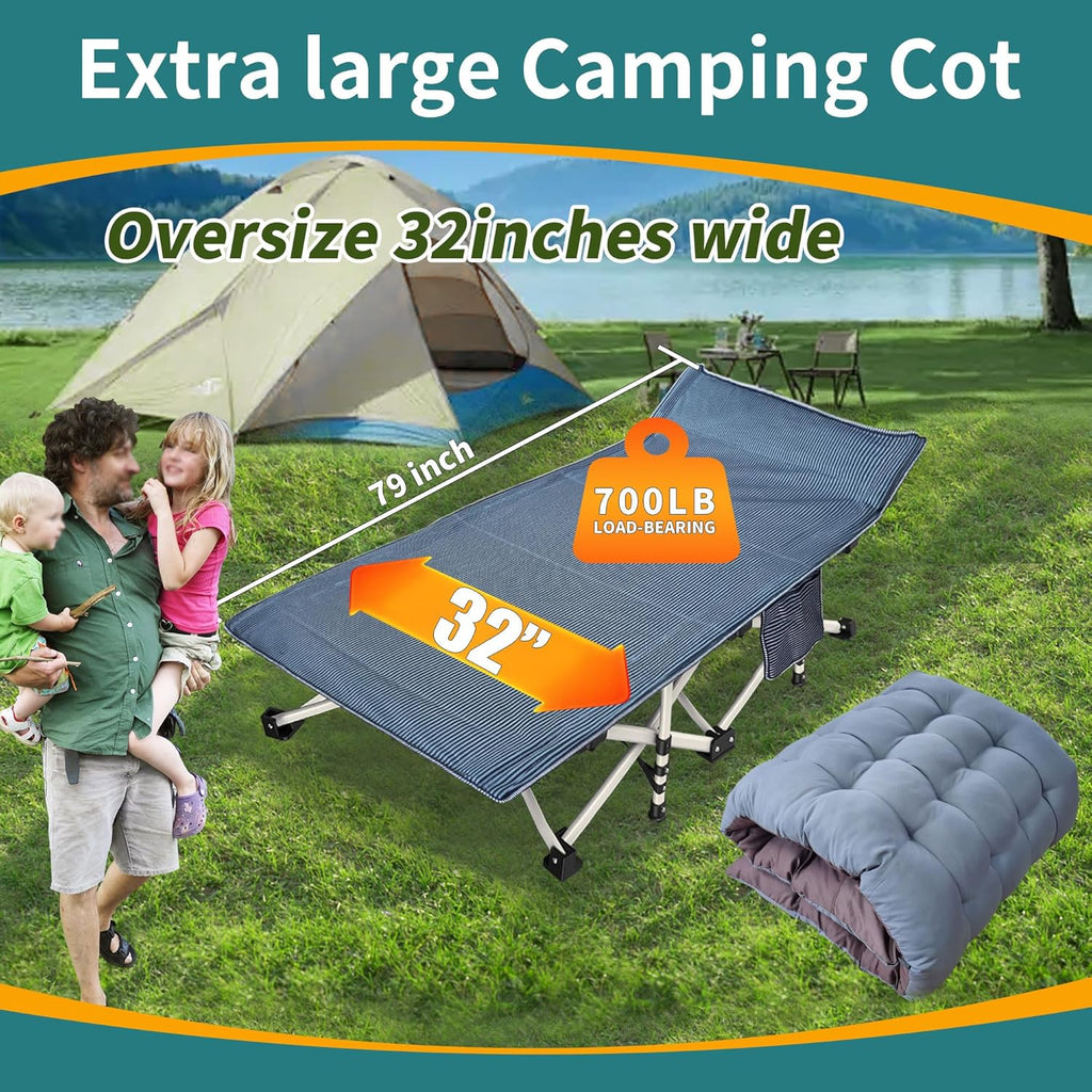 2 Pack Camping Cot with Mattress Comfortable Cot Bed Folding Cot Heavy Duty Cots for Sleeping with Carry Bag for Adults Kids Guest Bed Outdoor Indoor Home