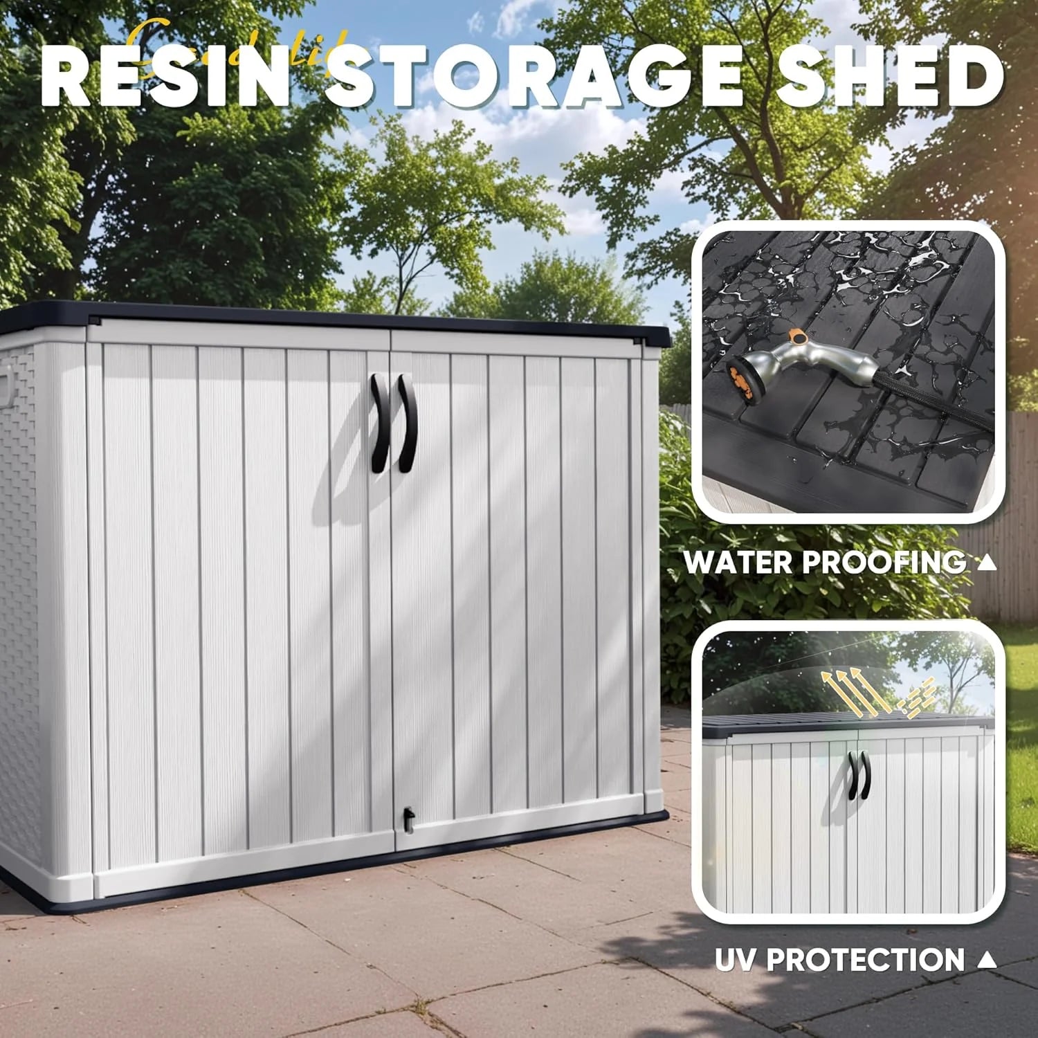 Devoko Outdoor Storage Cabinet 26 Cu Ft with Lockable Doors, Horizontal Storage Shed Waterproof Patio Tools Storage Box