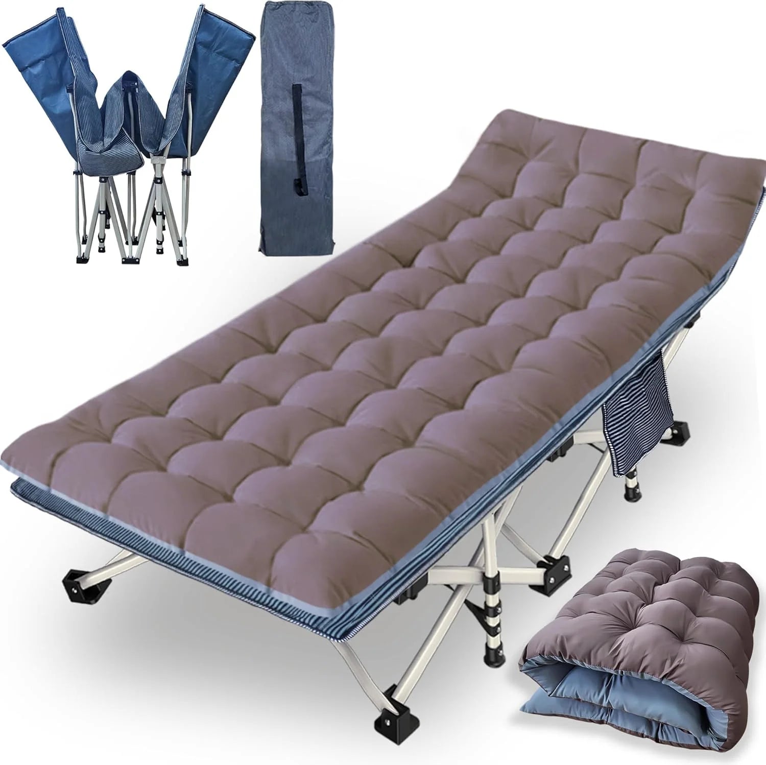 2 Pack Camping Cot with Mattress Comfortable Cot Bed Folding Cot Heavy Duty Cots for Sleeping with Carry Bag for Adults Kids Guest Bed Outdoor Indoor Home