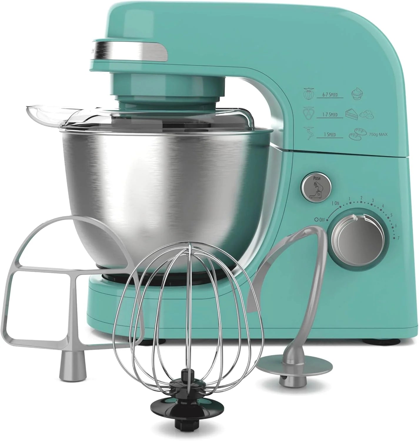 Hamilton Beach Electric Stand Mixer, 4 Quarts, Dough Hook, Flat Beater Attachments, Splash Guard 7 Speeds with Whisk, Black