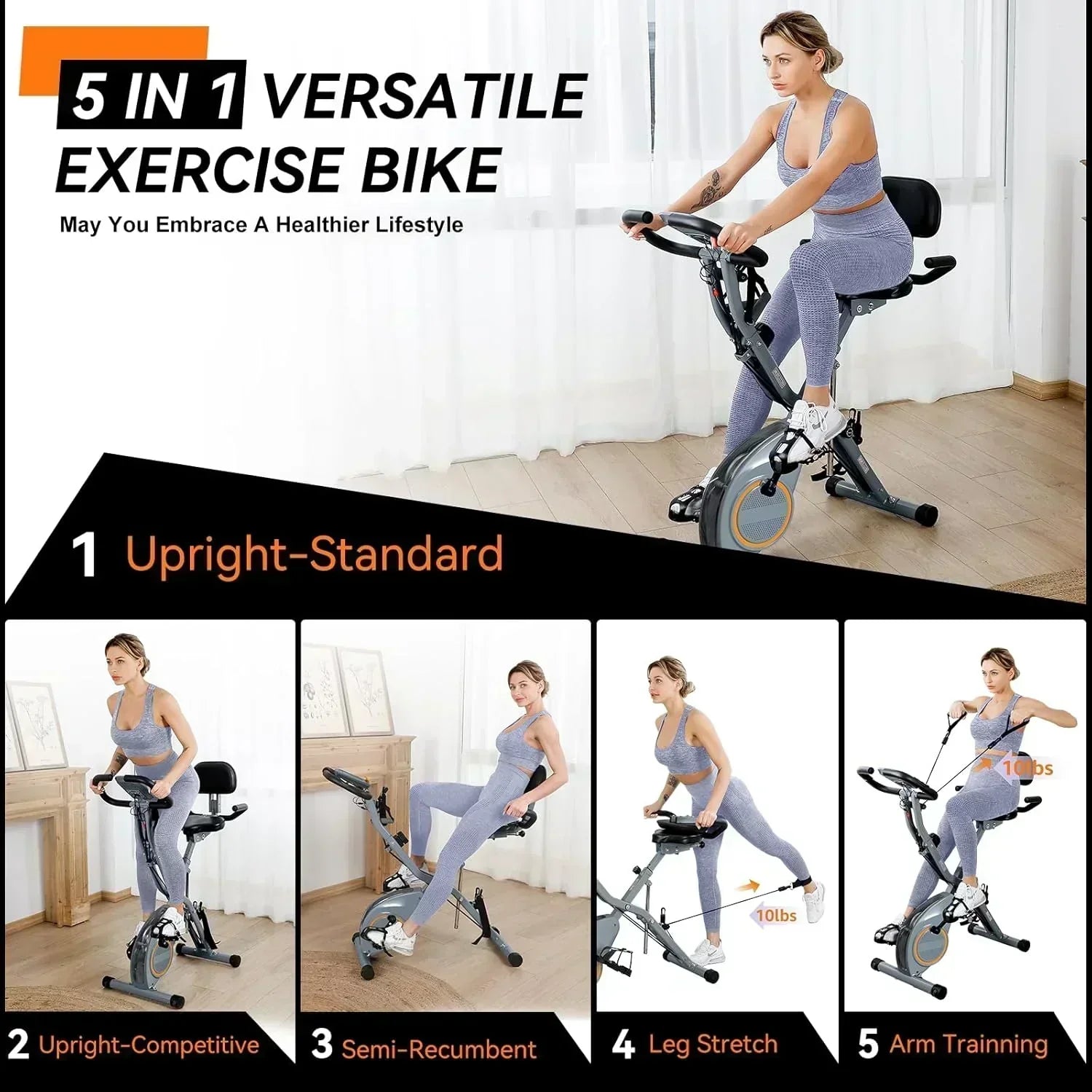 Foldable Exercise Bike Stationary Bikes  5 IN 1 Indoor Workout Cycling Bike Quiet Magnetic Resistance
