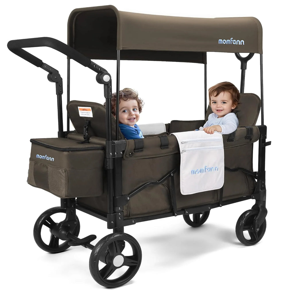 Stroller Wagon for Kids, Wagon Stroller Toddlers 2 Seaters, All-Terrain Baby Wagon Outdoor with Canopy, Parent Organizer, Adjustable Handle & Pull Bar for Infants and Toddlers, Gray