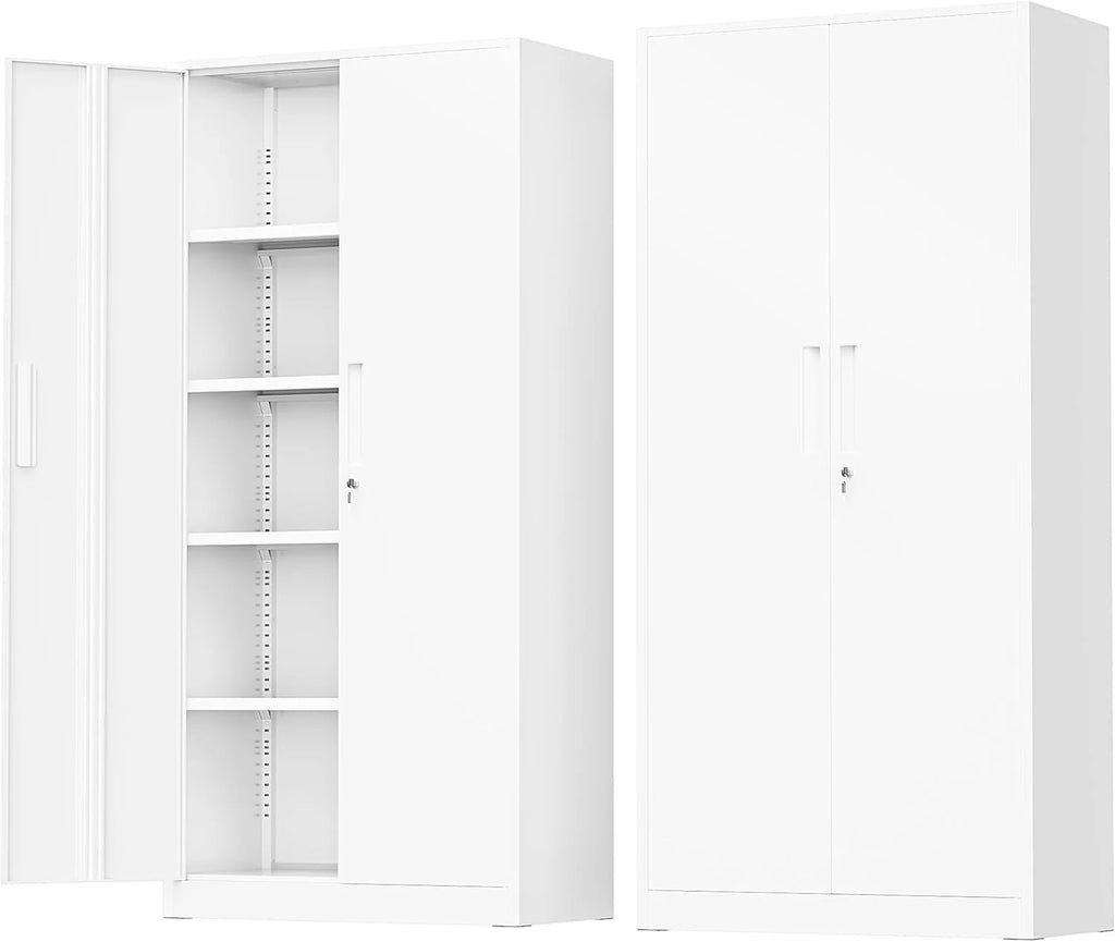 Greenvelly Metal Storage Cabinet, 72 Black Locking Metal Cabinet with 2 Doors and 4 Adjustable Shelves, Lockable Garage Storage Cabinets for Home Office, Garage, Kitchen, Living Room