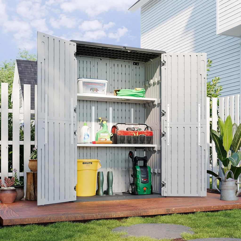 Oxun Outdoor Storage Shed, 64 Cubic Feet Vertical Storage Shed Outdoor with Floor