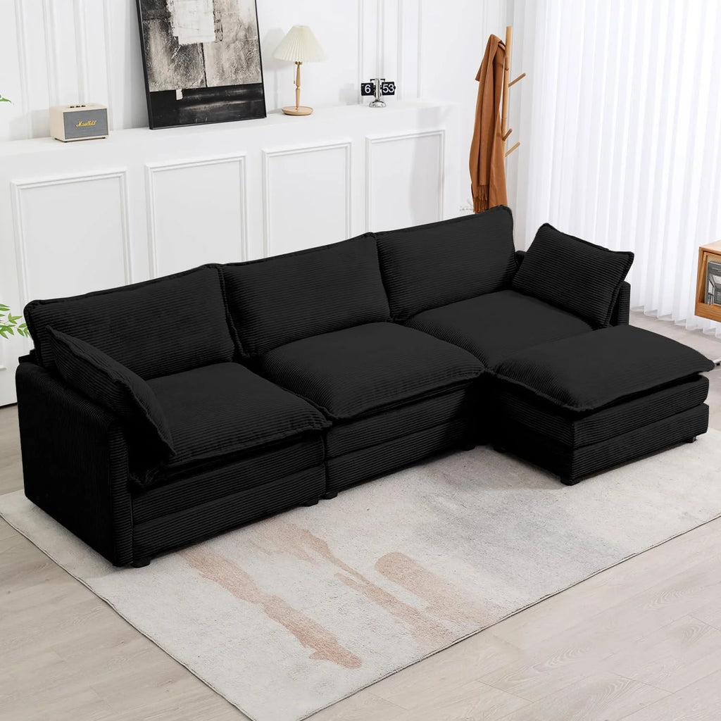 ROWHY Oversized Modular Sectional Sofa with Movable Ottoman, 112 Inch 4 Seat Modern Corduroy Sofa Set, Convertible L Shaped Couch for Living Room and Office, Beige