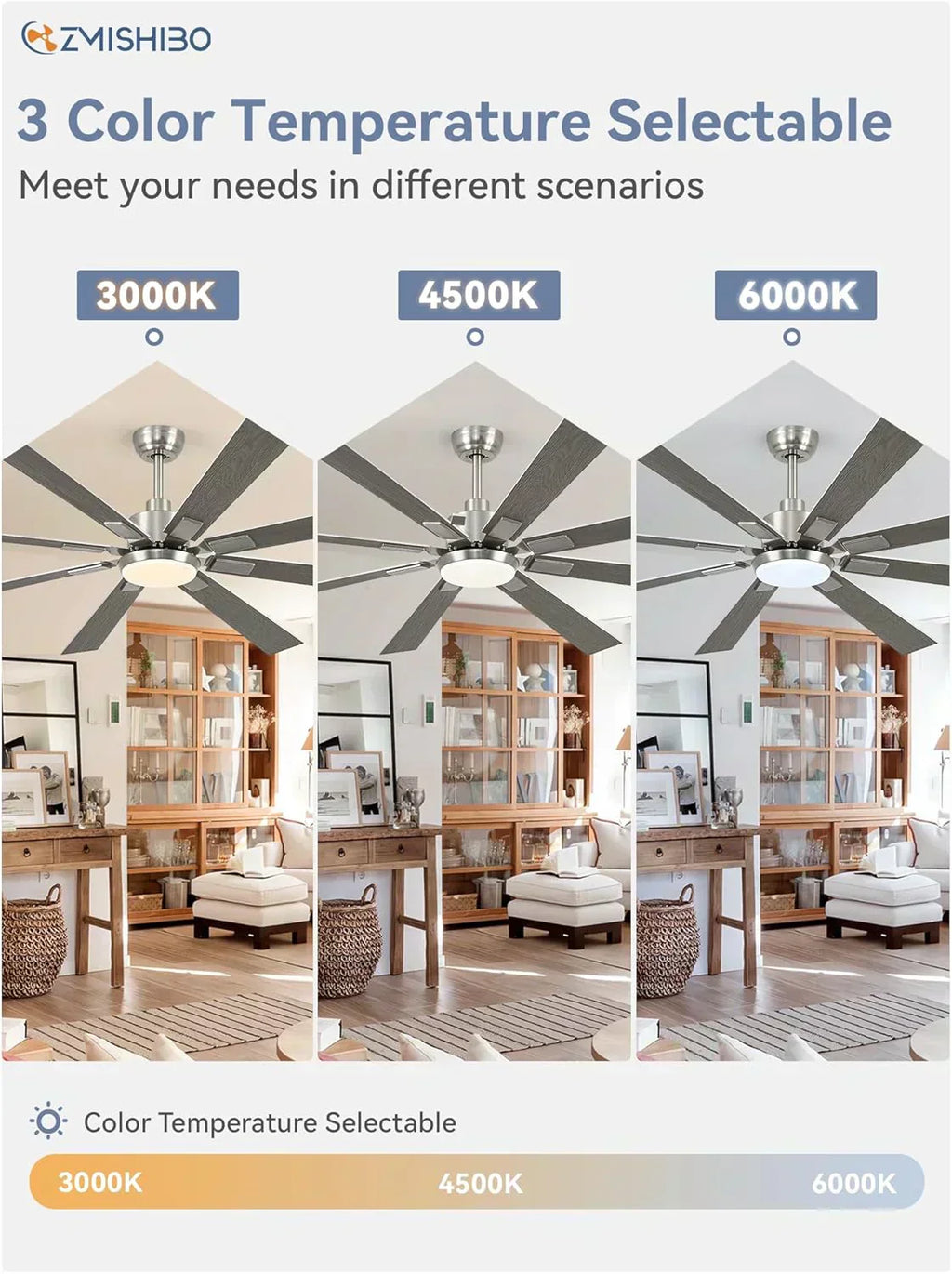 Zmishibo 72-inch large ceiling fan with lighting and remote indoor/outdoor