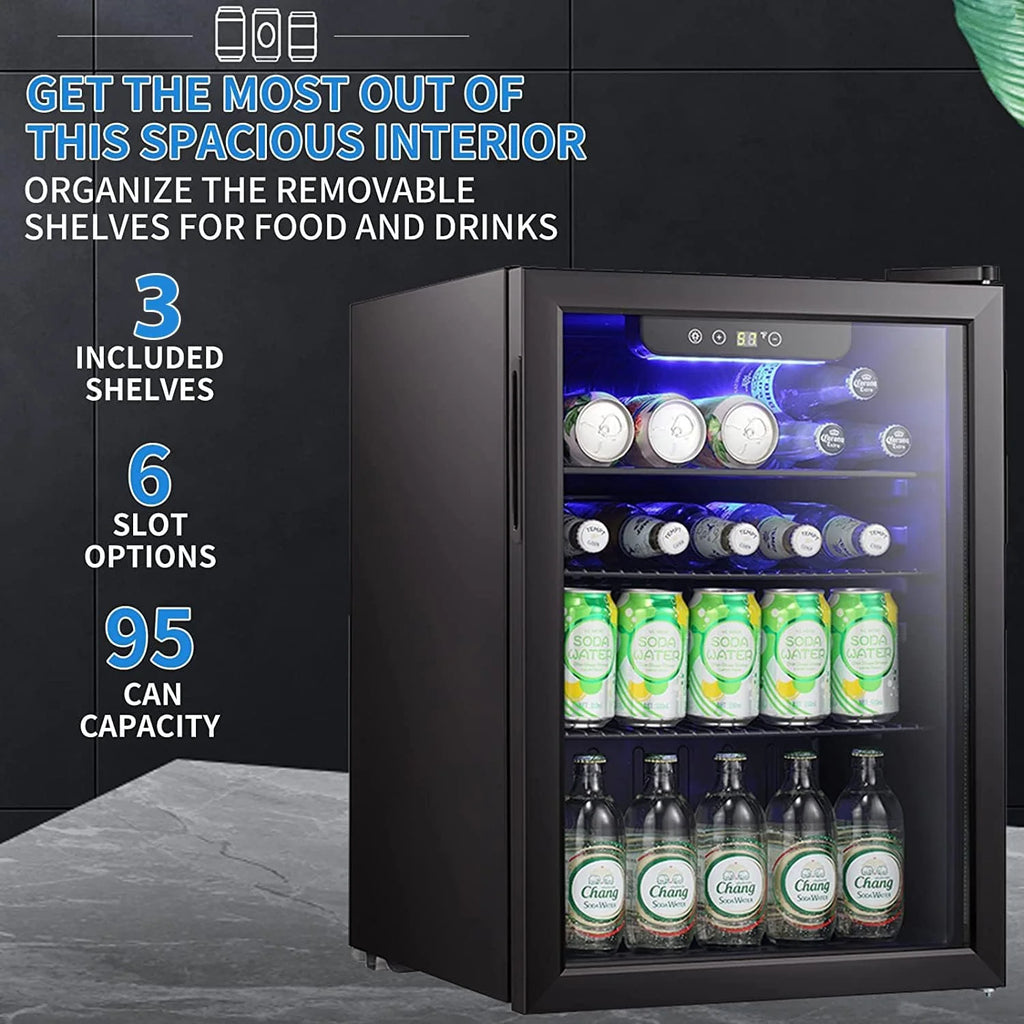 Antarctic Star Beverage Refrigerator Cooler 68 Can, Mini Fridge with Glass Door for Beer Drinks Wine,Freestanding Small Fridge with Electronic Temperature Control for Home and Bar,1.7 cu.ft
