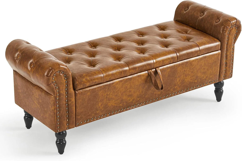 Furniliving Modern Storage Ottoman Bench, Sherpa Ottoman End of Bed Bench with Solid Wood Legs Upholstered Ottoman Benches with Storage Indoor Bench