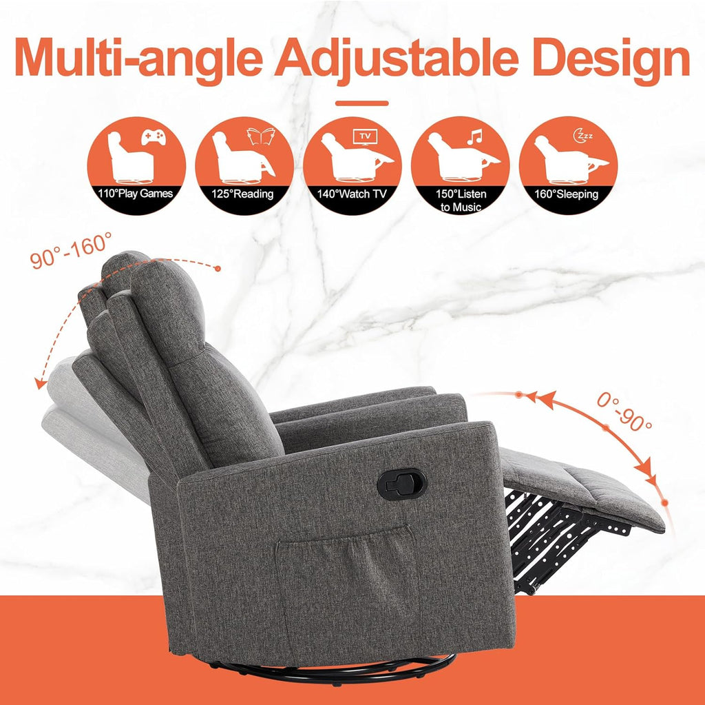 Sweetcrispy Massage Recliner Chair for Adults, Adjustable Home Theater Seating with Lumbar Support for Living Room, Modern Fabric Reclining, Light Grey