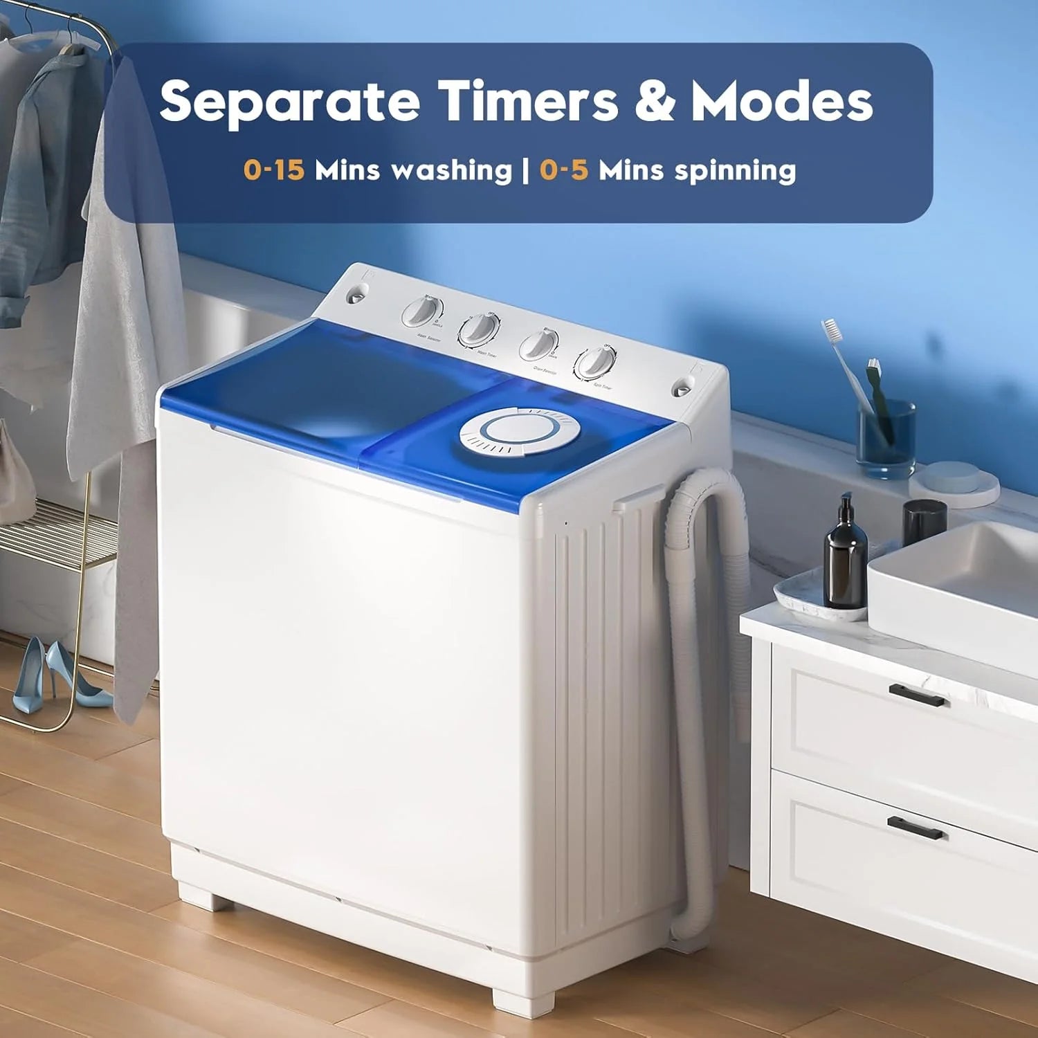 Auertech Portable Washing Machine 28lb Twin Tub Washing Machine Mini Compact Washing Machine with Drain Pump
