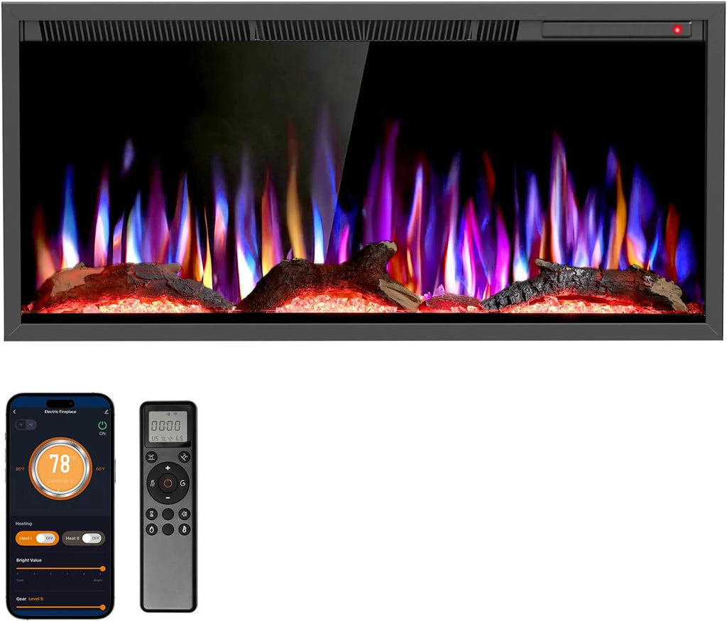 R.W.FLAME 60inch Recessed and Wall Mounted Electric Fireplace Low Noise Fit for 2 x 6 Stud