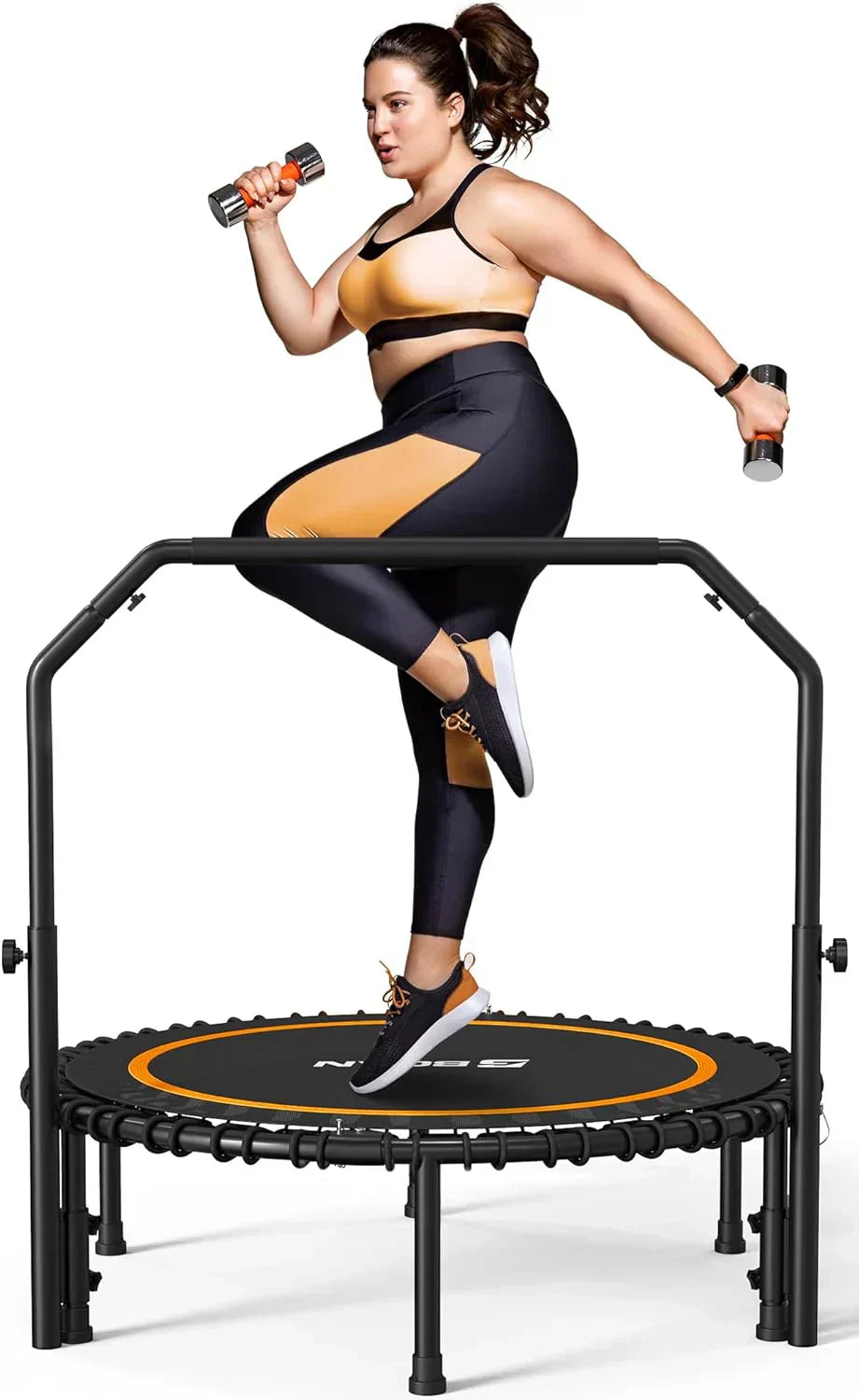 BCAN 450/550 LBS Foldable Mini Trampoline Fitness Trampoline Bungees Adjustable Foam Handle