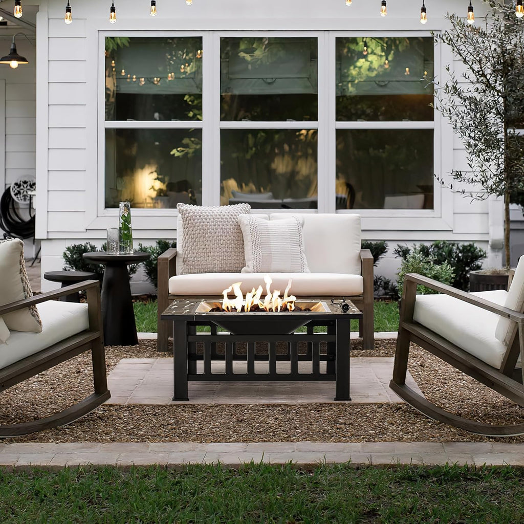 Devoko Outdoor Fire Pit, 32 Inch Firepit Table Metal Outdoor Fireplaces with Waterproof Cover for Outside Patio Camping