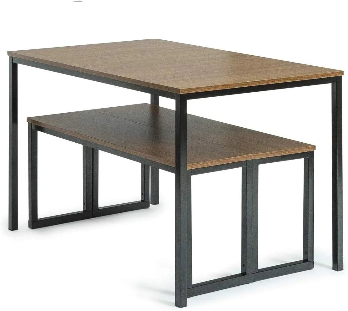 Zinus Louis 48 Inch Black Metal Frame Dining Table with Benches 3 Piece Dining Set