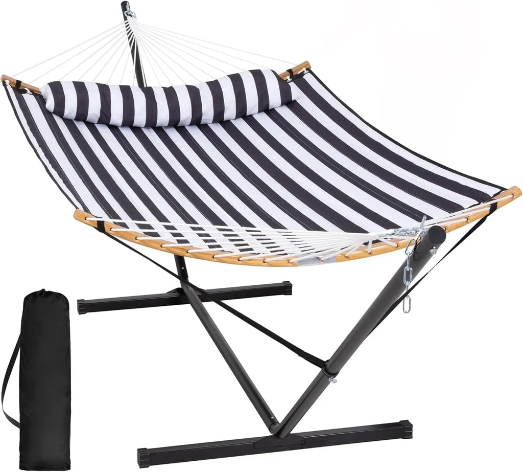 SUNCREAT Double Portable Hammock with Stand 2 Person Hammock with Curved Spreader Bar