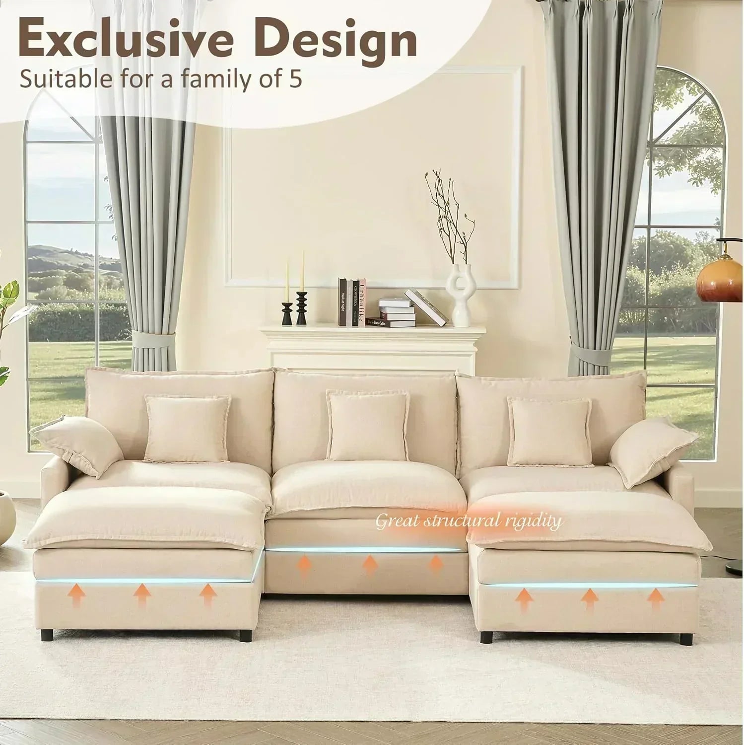 108 Inch U Shape Sofa Sectional Sofa Comfortable Cloud Sofa Living Room Deep Seat Sofa