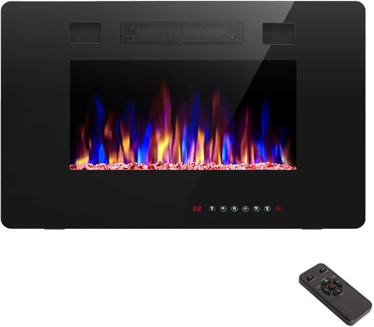 R.W.FLAME 60 Recessed and Wall Mounted Electric Fireplace, Low Noise, Fit for 2 x 6 Stud, Remote Control with Timer, Touch Screen, Adjustable Flame Color and Speed, 750-1500W