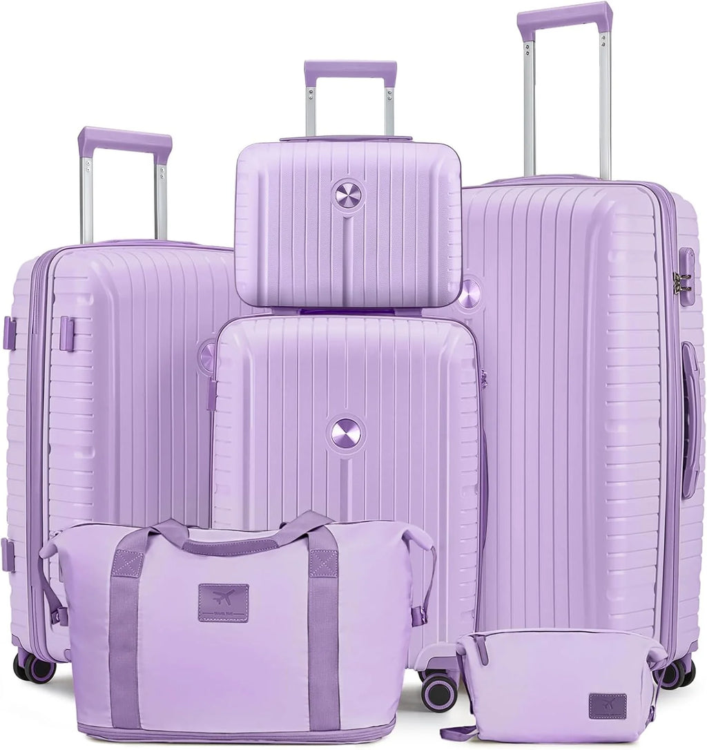 5-piece PP hardshell lightweight travel carry-on luggage set with dual spinner wheels and TSA lock