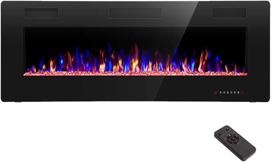 R.W.FLAME 60 Recessed and Wall Mounted Electric Fireplace, Low Noise